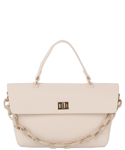 Chain Link Flapover Top Handle Satchel Bag LHU518-Z WHITE